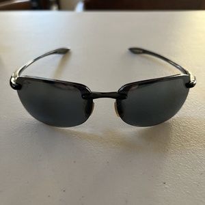 Maui Jim MJ 408-02 Black Half Rim Wrap Sunglasses Gray Lens Japan - With Case